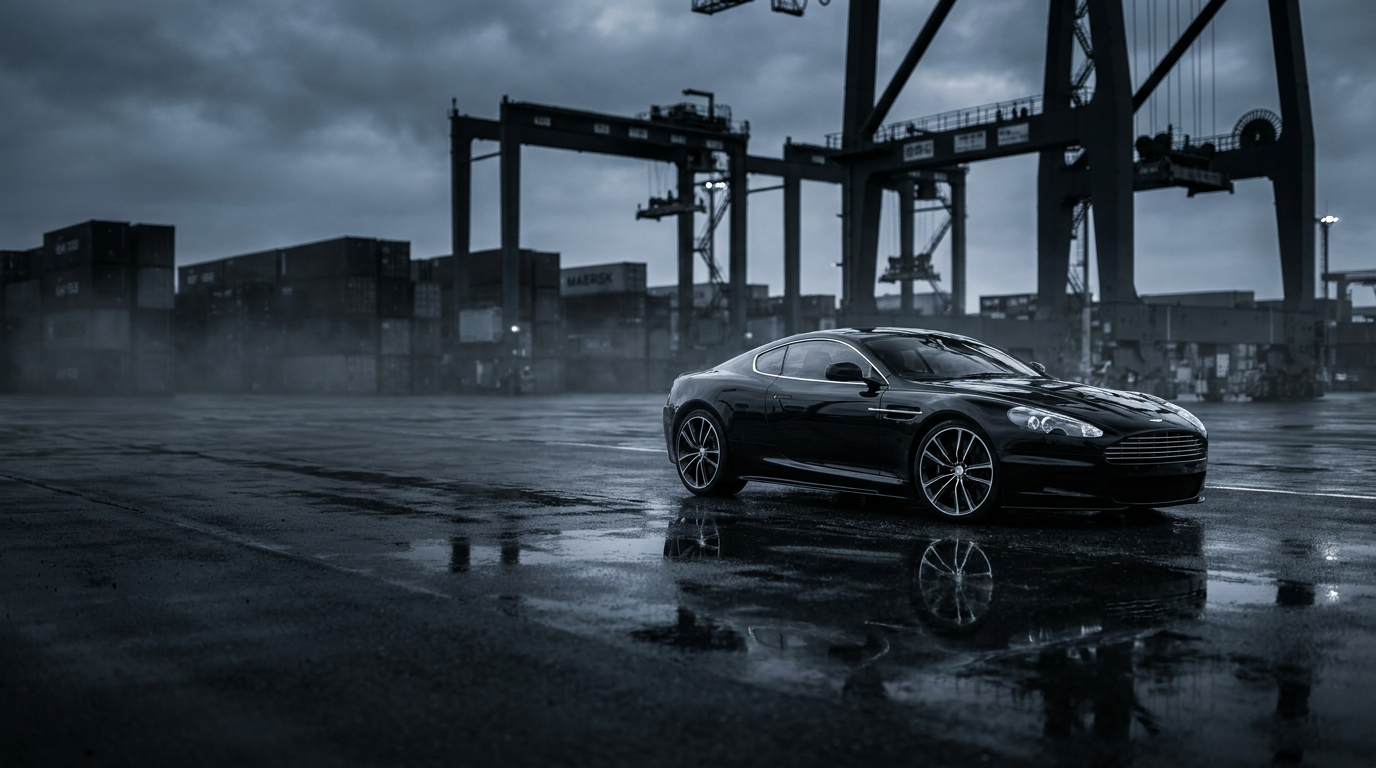 Luxury vehicle at a shipping port